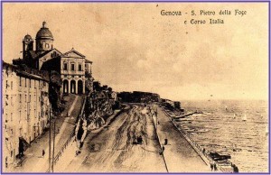 Cartolina antica di Genova, la Foce chiesa di S Pietro