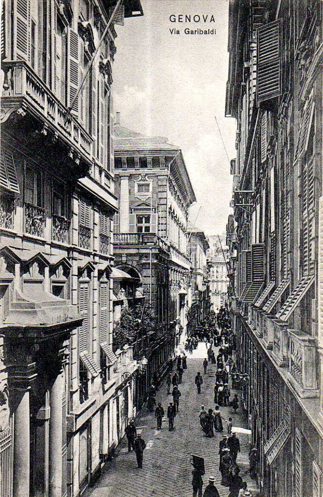 Via Garibaldi genova, cartolina antica